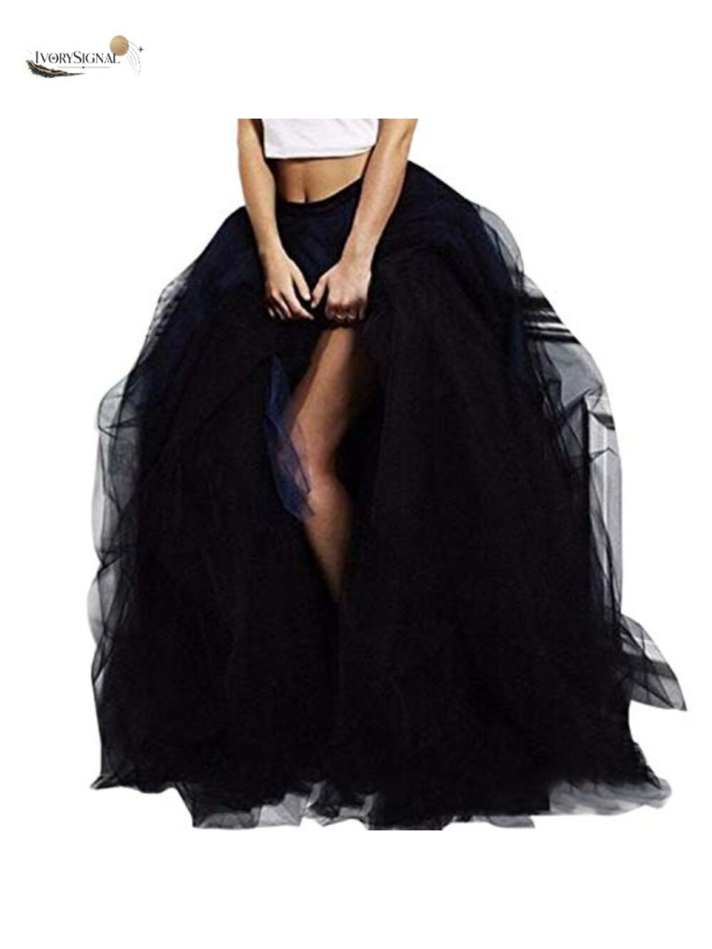 Women's Long Maxi Tulle Slit Bustle Skirt for Special Occasion Night Out